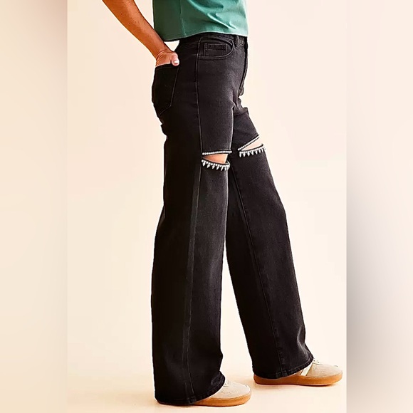 Blue B Ultra High Rise Wide Leg Rhinestone Stretch Jean - Picture 7 of 13